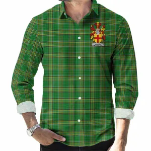 Burgh Irish Clan Tartan Long Sleeve Button Up with Coat of Arms