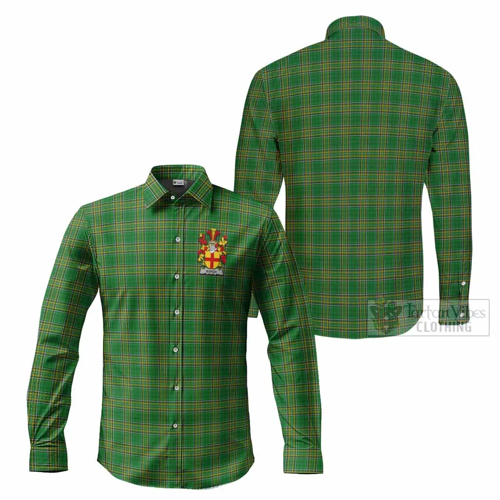 Burgh Irish Clan Tartan Long Sleeve Button Up with Coat of Arms