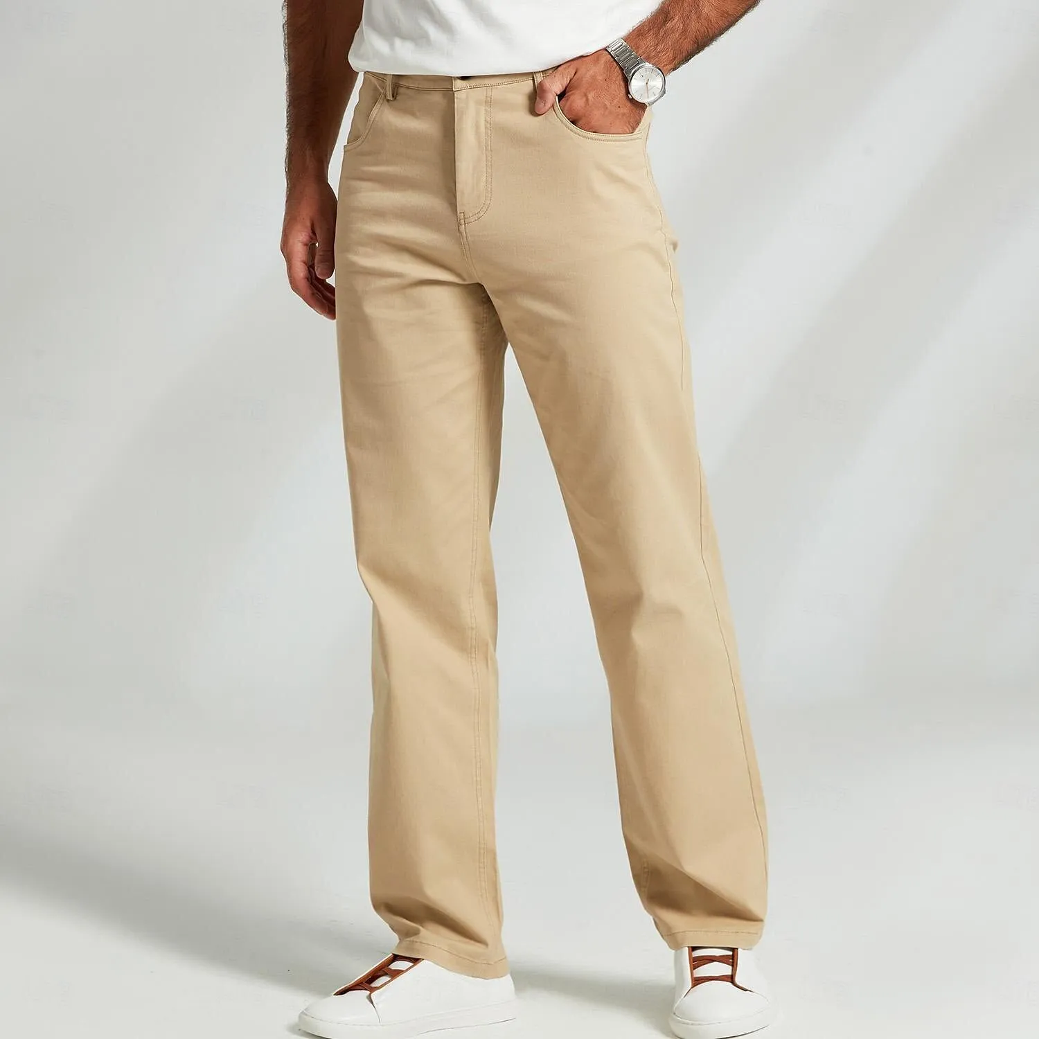 Cotton Side Pockets Straight Pants
