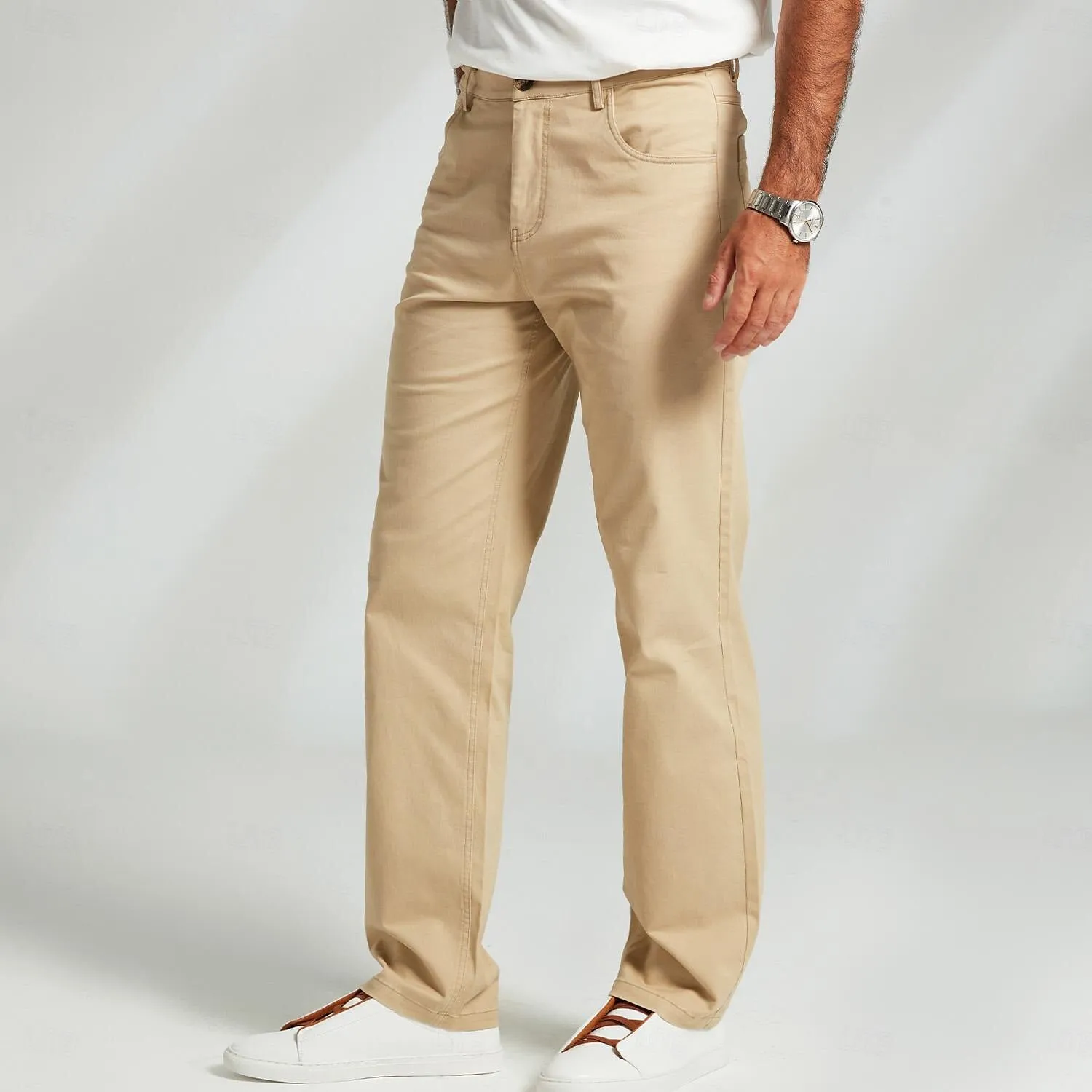 Cotton Side Pockets Straight Pants