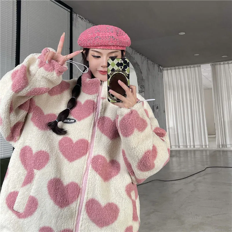 Fashionkova datenight fall outfits High Street Autumn and Winter Love Lamb Wool Velvet Coat Men and Women Niche Couple Wear Stand Collar Cotton-Padded Coat Two-Sided Cotton-Padded Coat