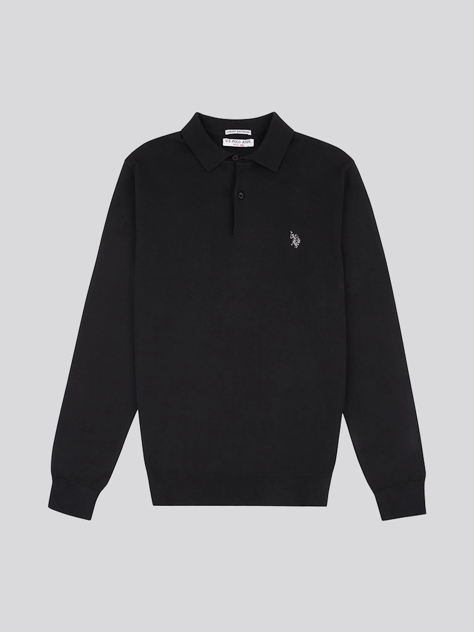 Mens Long Sleeve Knitted Polo Shirt in Black