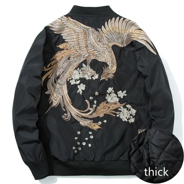 Spring Pilot Bomber Jacket  Men Women Bird Embroidery Baseball Jacket Fashion Casual Youth Couples Coat  Japan Streetwear