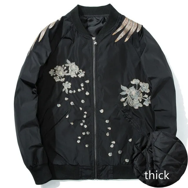 Spring Pilot Bomber Jacket  Men Women Bird Embroidery Baseball Jacket Fashion Casual Youth Couples Coat  Japan Streetwear