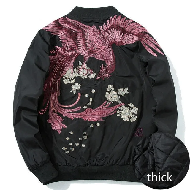Spring Pilot Bomber Jacket  Men Women Bird Embroidery Baseball Jacket Fashion Casual Youth Couples Coat  Japan Streetwear